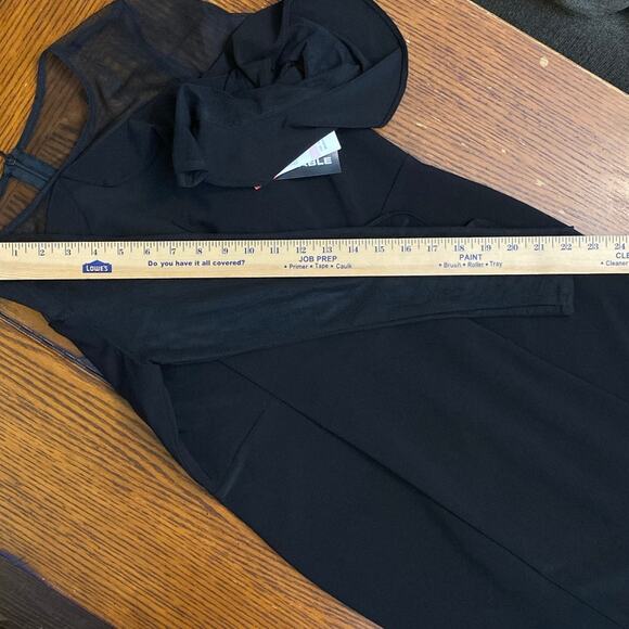 Ruffle Sheer Illusion Little Black Dress Classic Minimal 10 Luxury R&M Richards - Picture 5 of 10